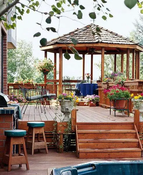 Wood patios and decks can be seen as a boring subject. This post comes to break that rule, as you are about to see some examples of outdoor deck areas with various designs that will have you on deck construction for your backyard or garden. For more ideas go to backyardmastery.com