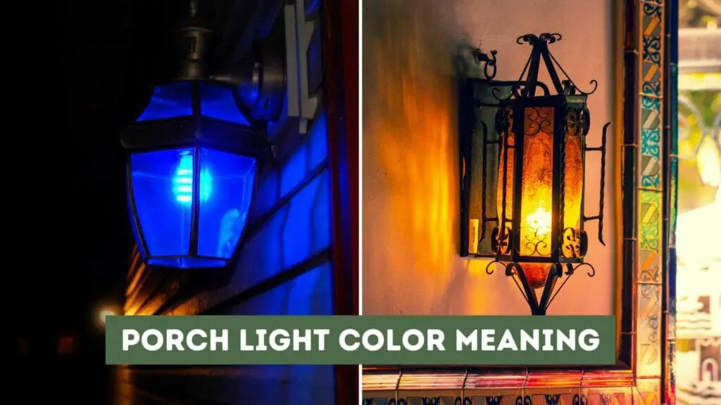 Photo of a blue porch light on the left and a red porch light on the right. Porch Light Color Meaning.
