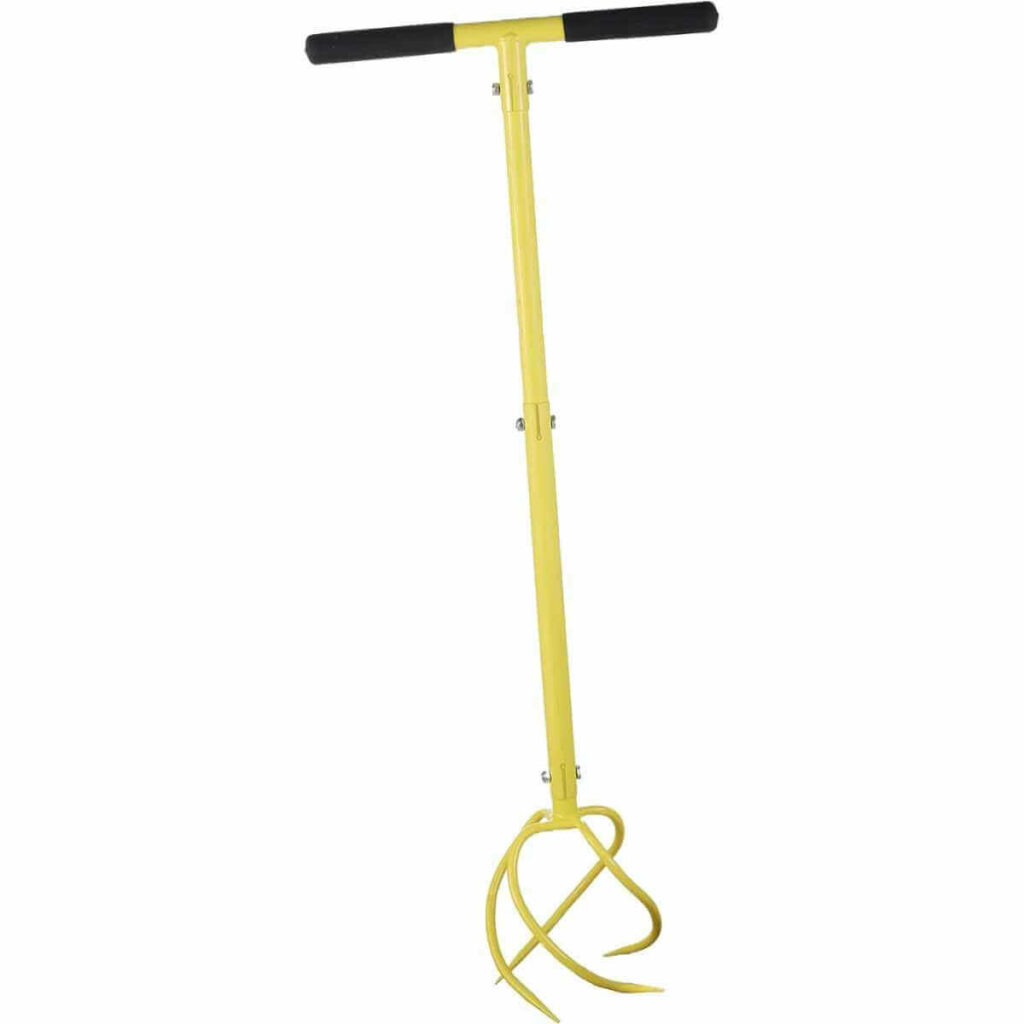 Photo of a yellow DYSHIPEN Hand Tiller on a white background.